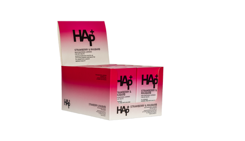 HAp+ jarðaberja og rabbabarabragð - Karton (12 sölueiningar)