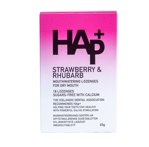 HAp+ jarðaberja og rabbabarabragð - 18 töflur