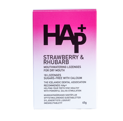 HAp+ jarðaberja og rabbabarabragð - 18 töflur