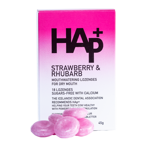 HAp+ jarðaberja og rabbabarabragð - 18 töflur